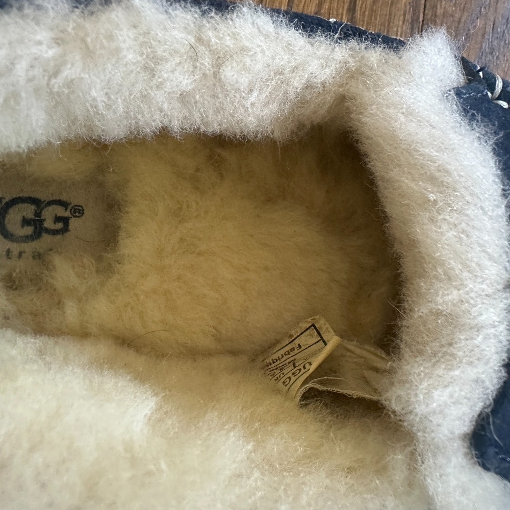 UGG Australia Slippers Navy Blue Suede Shearling Moccasin 3312 Womens Size 6 - Picture 10 of 11